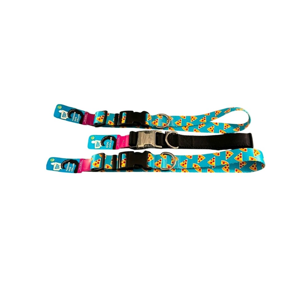 Play On Dog‎ Collar Large Blue Pizza Black NEW 3 Pack Adjustable 18-26in